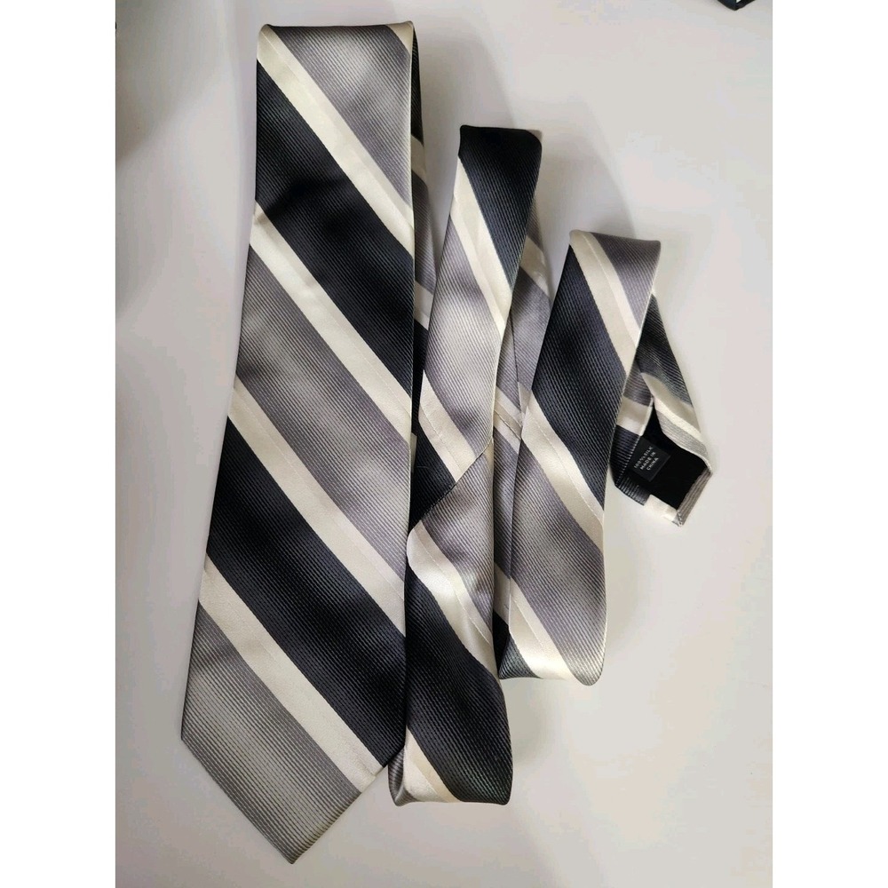 Express Tie Black Gray Striped 100% Silk Men's Necktie
